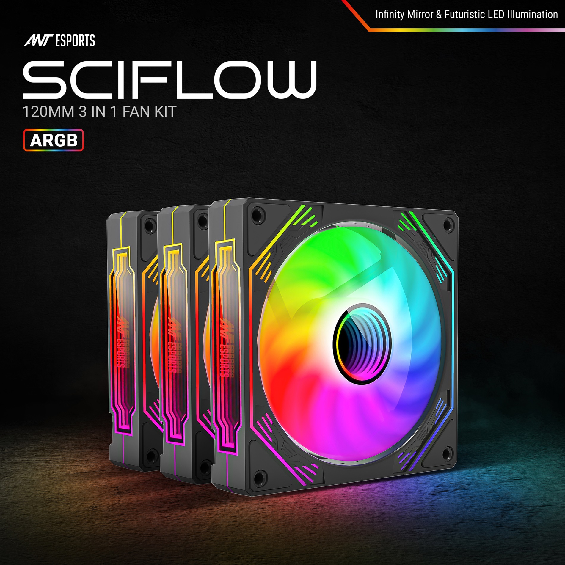 Ant Esports Sciflow ARGB Cabinet Fan (Triple Pack) (Black) Case Fans-img(5)