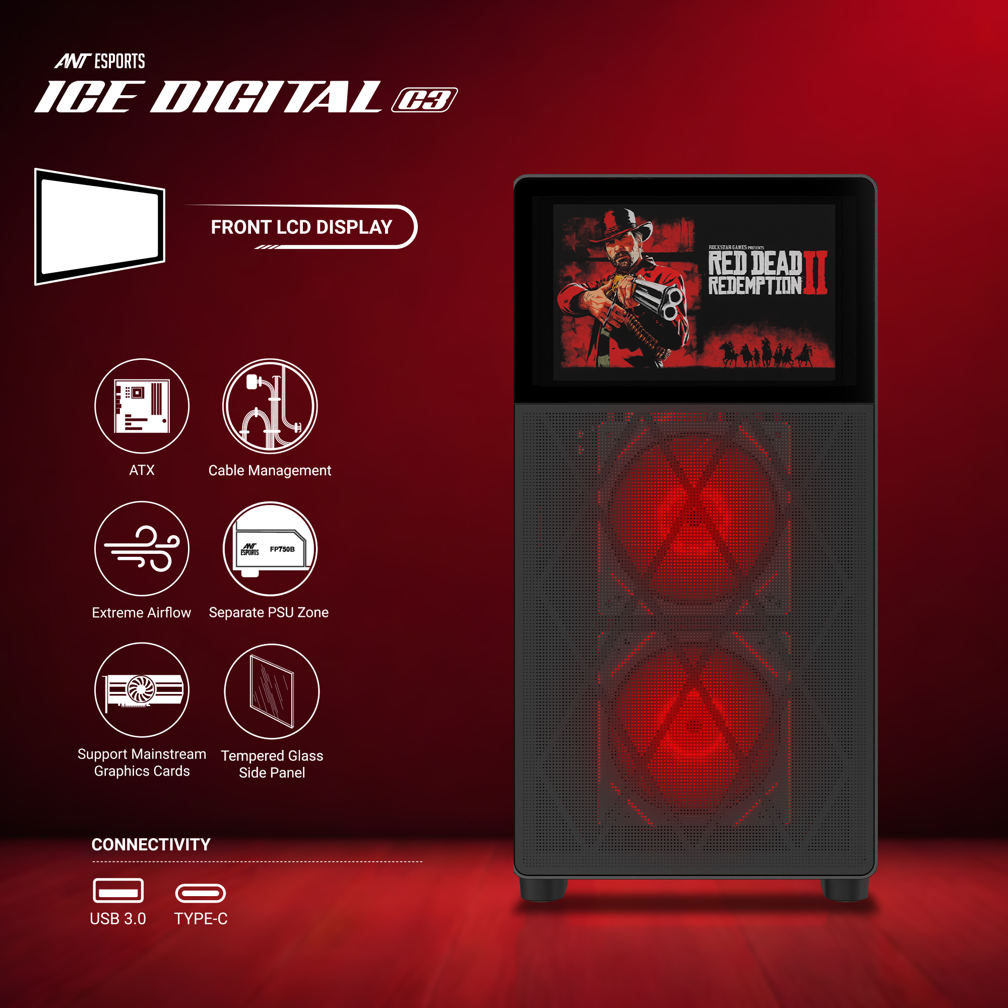 Ant Esports ICE Digital C3 ARGB (Black) Cabinet image 6