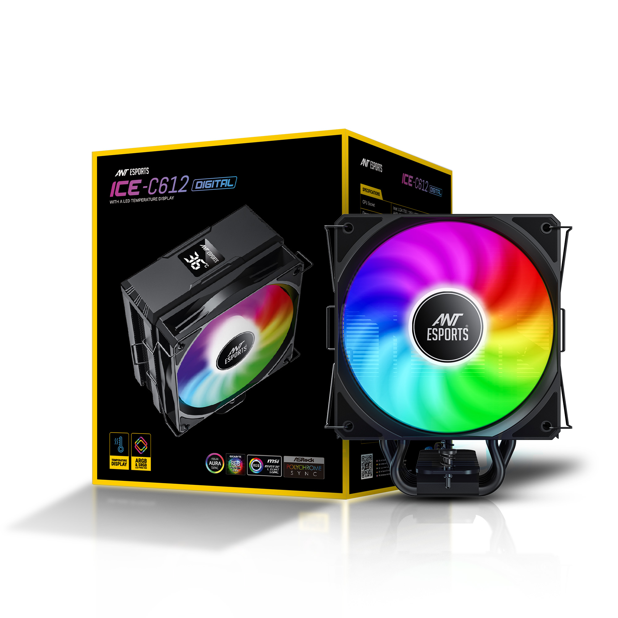 Ant Esports ICE-C612 Digital ARGB with Temp Display (Black) Air Cooler Ant