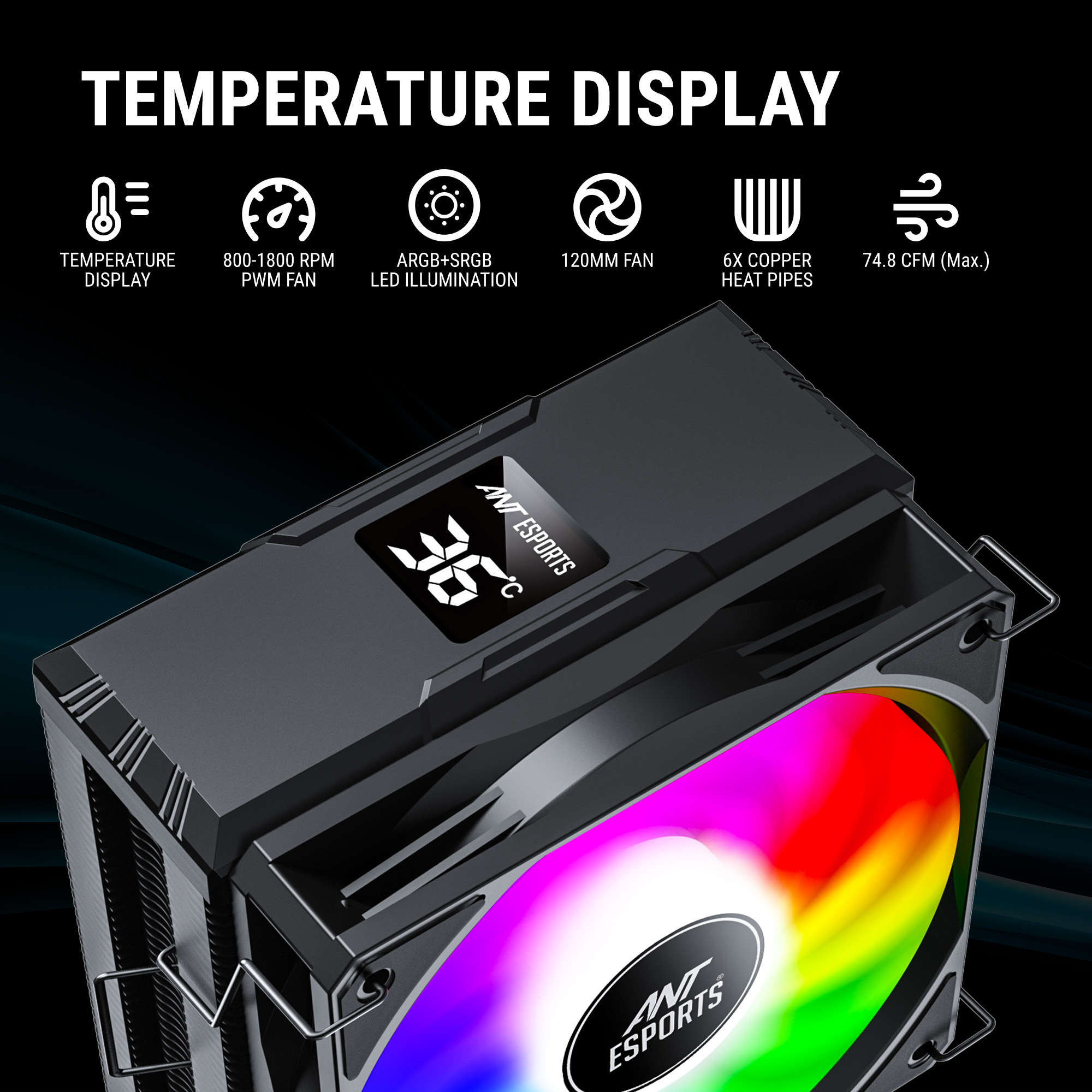 Ant Esports ICE-C612 Digital ARGB with Temp Display (Black) Air Cooler modxcomputers