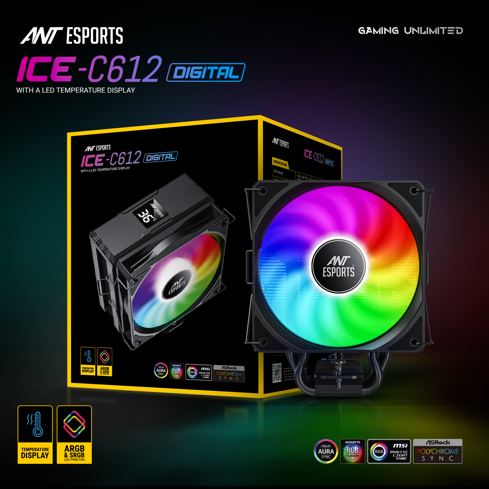 Buy Ant Esports ICE-C612 Digital ARGB with Temp Display (Black) Air Cooler