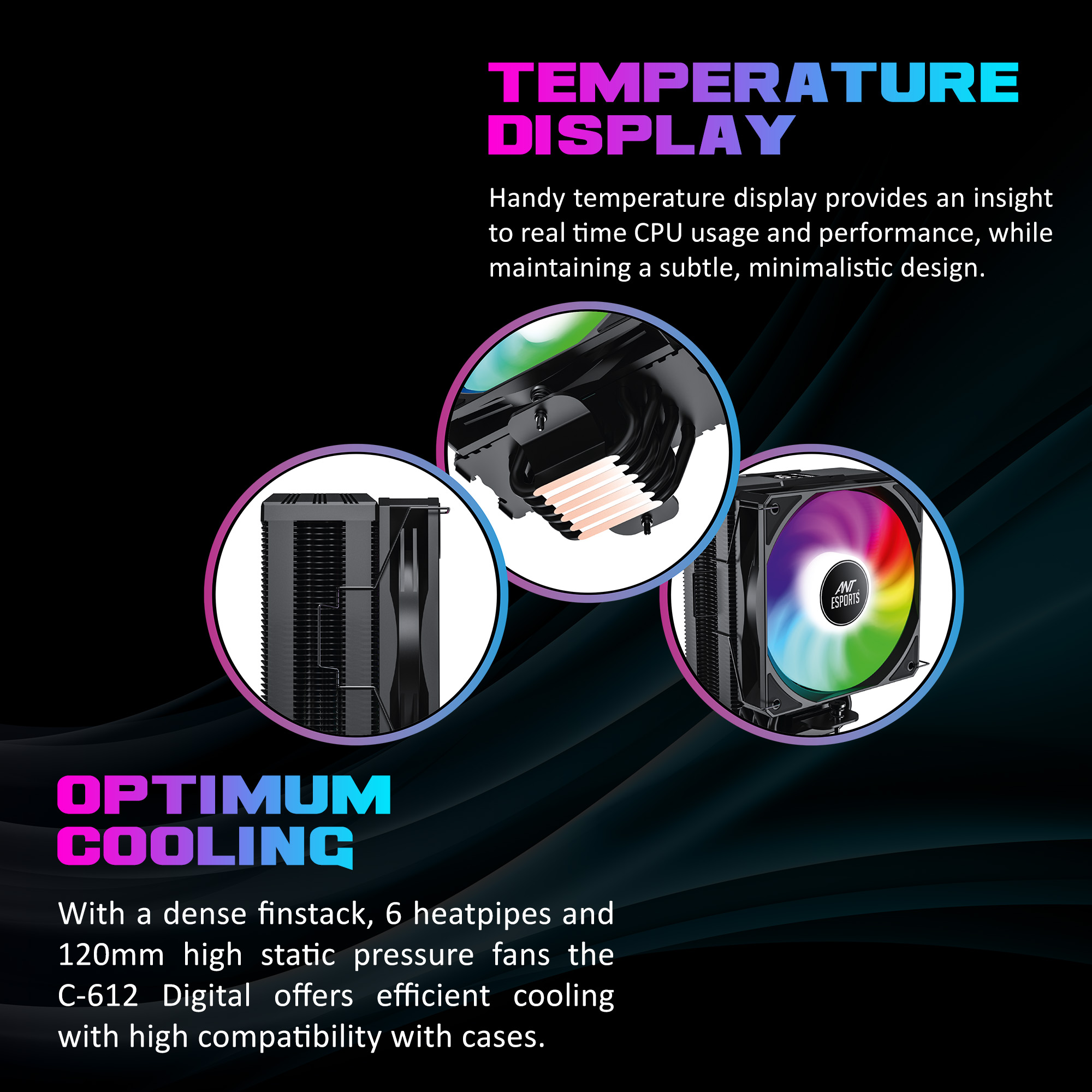 Ant Esports ICE-C612 Digital ARGB with Temp Display (Black) Air Cooler image 6