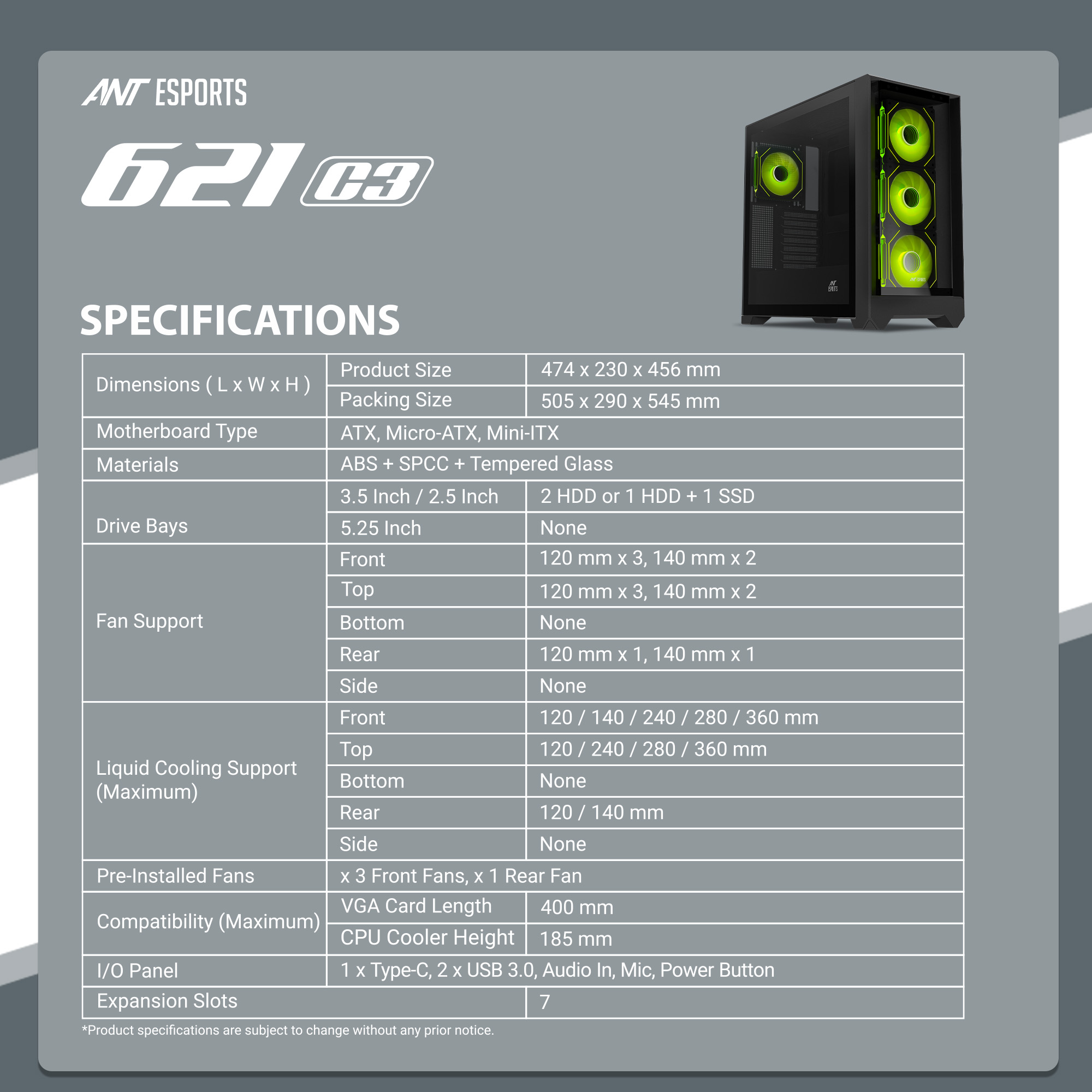 Ant Esports 621 C3 ARGB (Black) Cabinet image 19