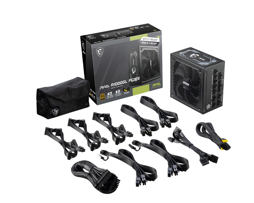 MSI MAG A1000GL PCIE5 ATX 3.1 1000 Watt 80 Plus Gold Fully Modular Power Supply A1000GL