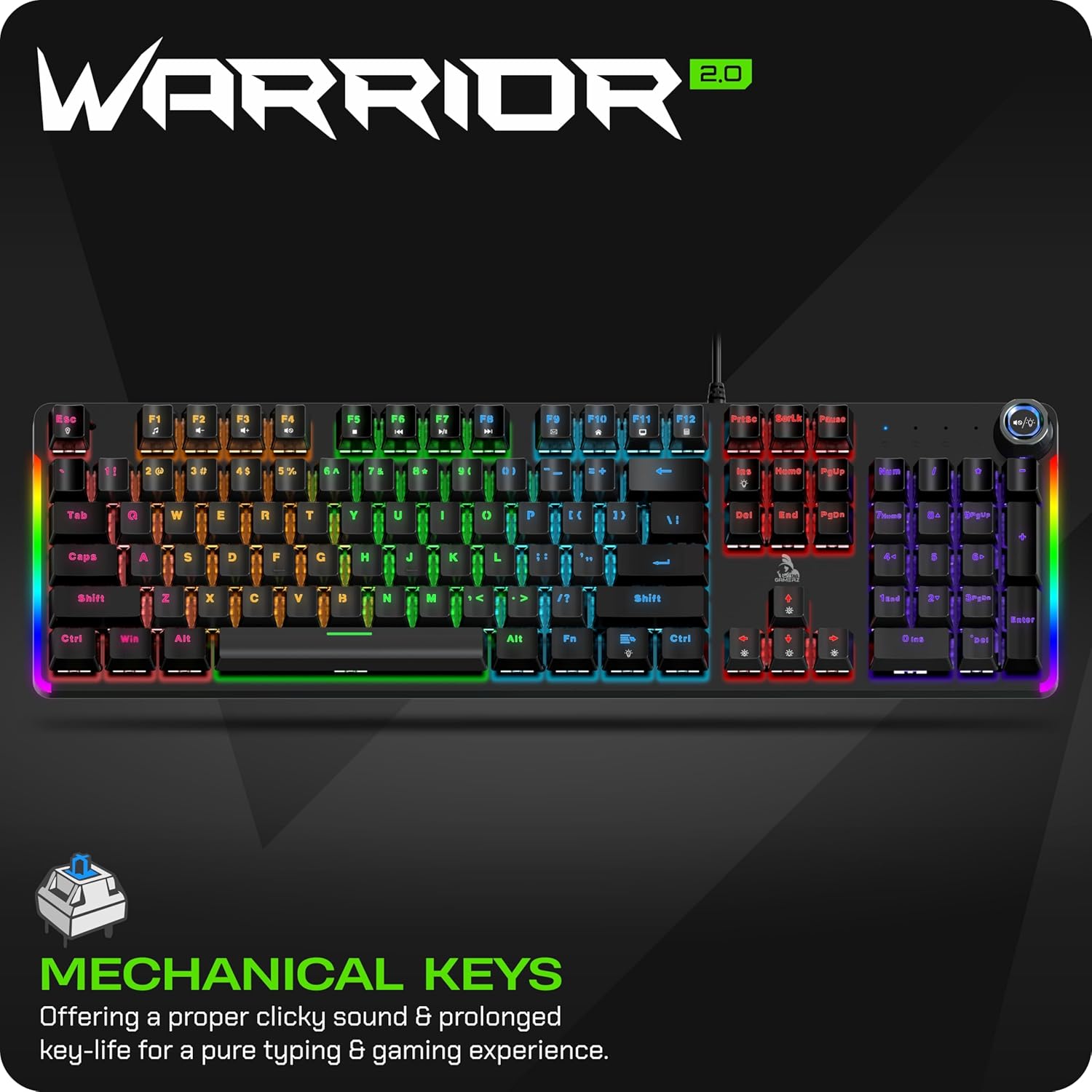TAG GAMERZ Warrior 2.0 Mechanical Gaming Keyboard (Blue Switches) (Black) TAG