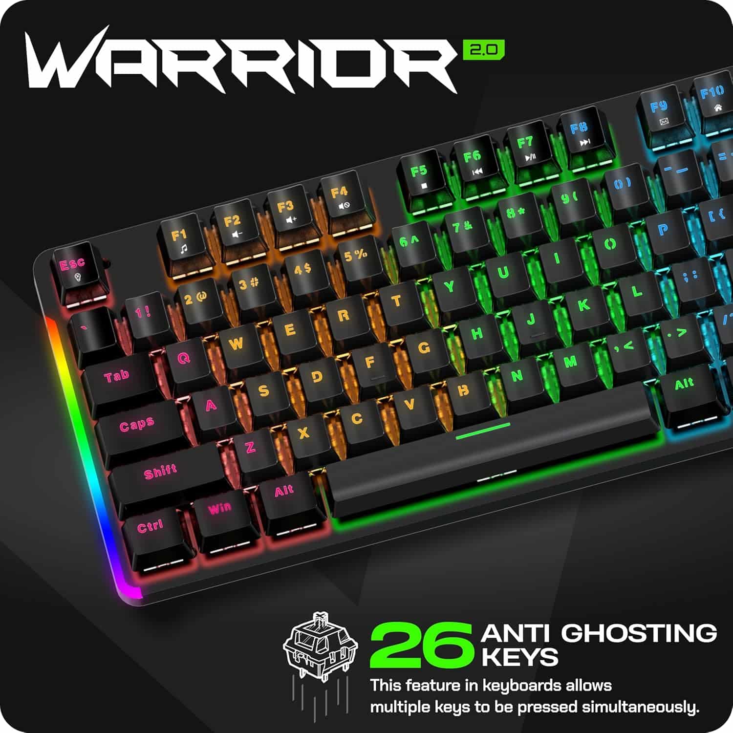 TAG GAMERZ Warrior 2.0 Mechanical Gaming Keyboard (Blue Switches) (Black) GAMERZ