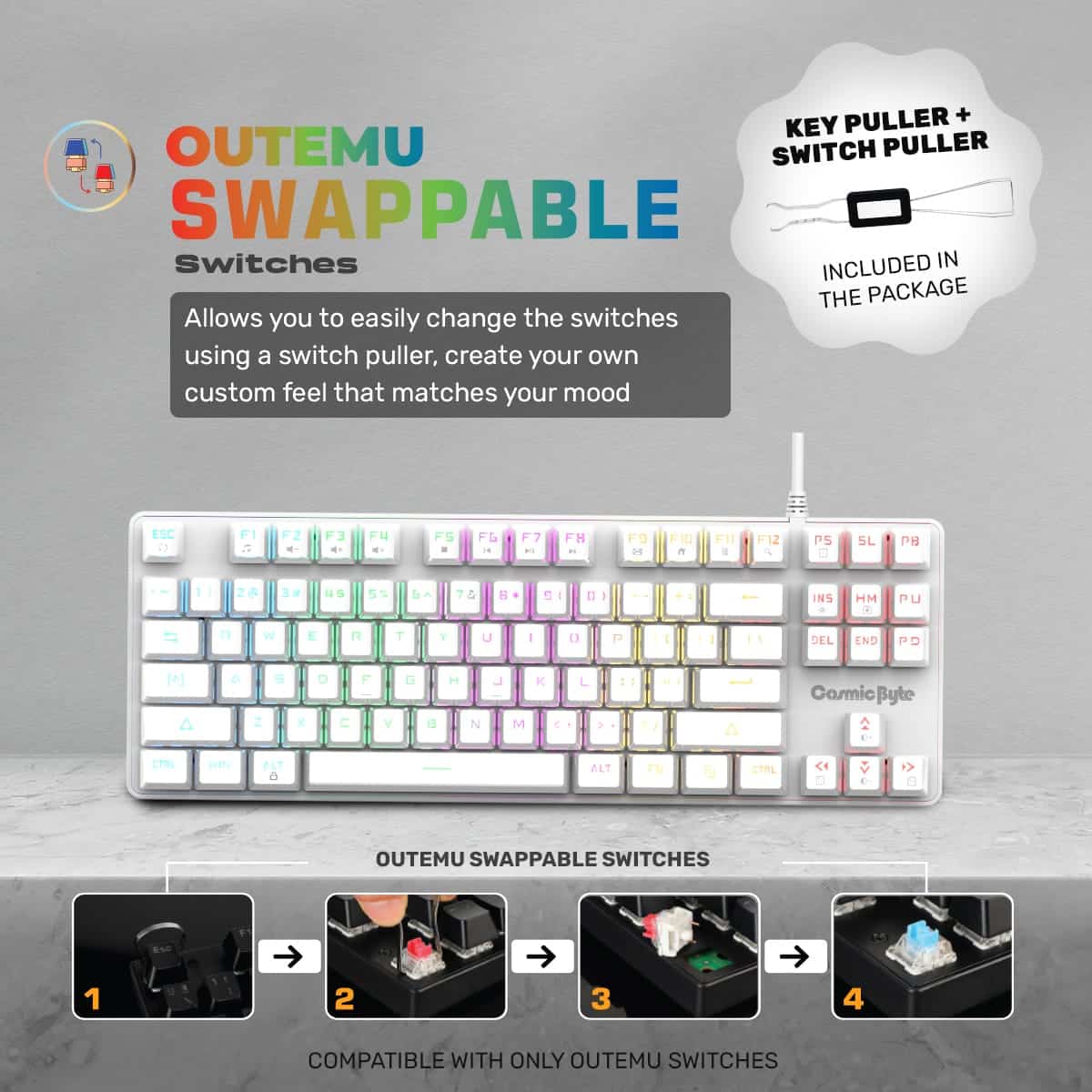 Cosmic Byte Firefly TKL Per Key RGB (CB-GK-37) (White) Red Switches Mechanical Keyboard