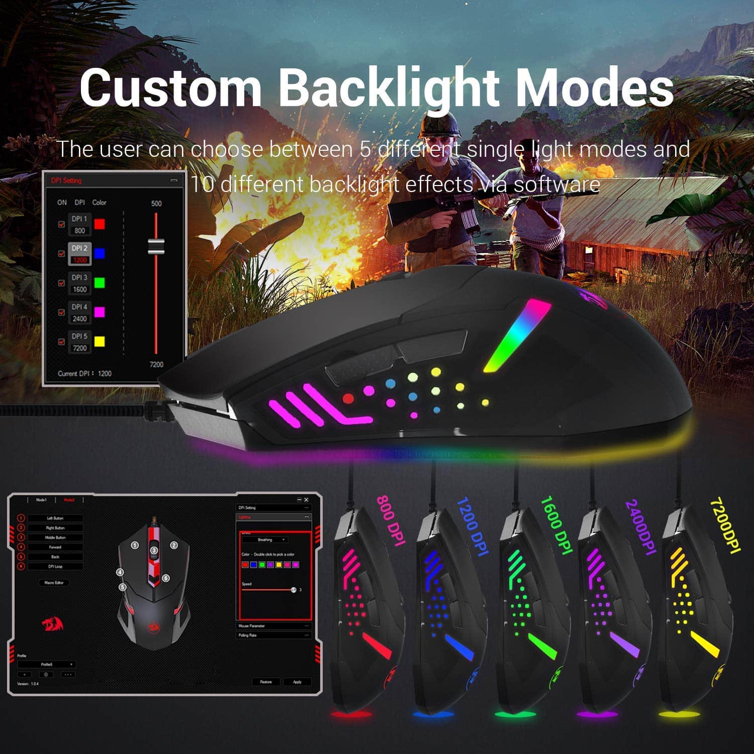 Redragon M601 RGB Blacklit 7200 DPI USB Gaming Mouse
