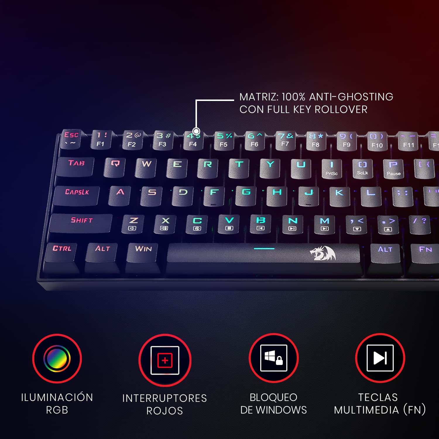 Redragon K599 Diemos RGB LED Backlit Mechanical Gaming Keyboard (Black) image 7