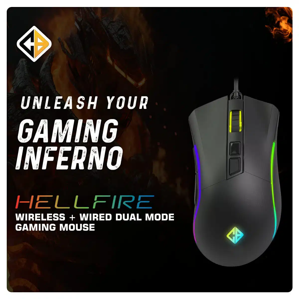 Cosmic Byte Hellfire RGB Wireless + Wired Dual Mode Gaming Mouse