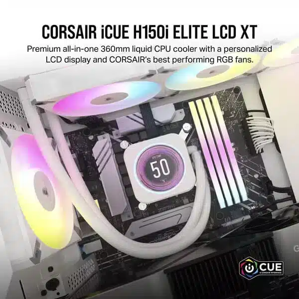 Corsair ICUE H150i Elite LCD XT Display (White) AIO Liquid Cooler