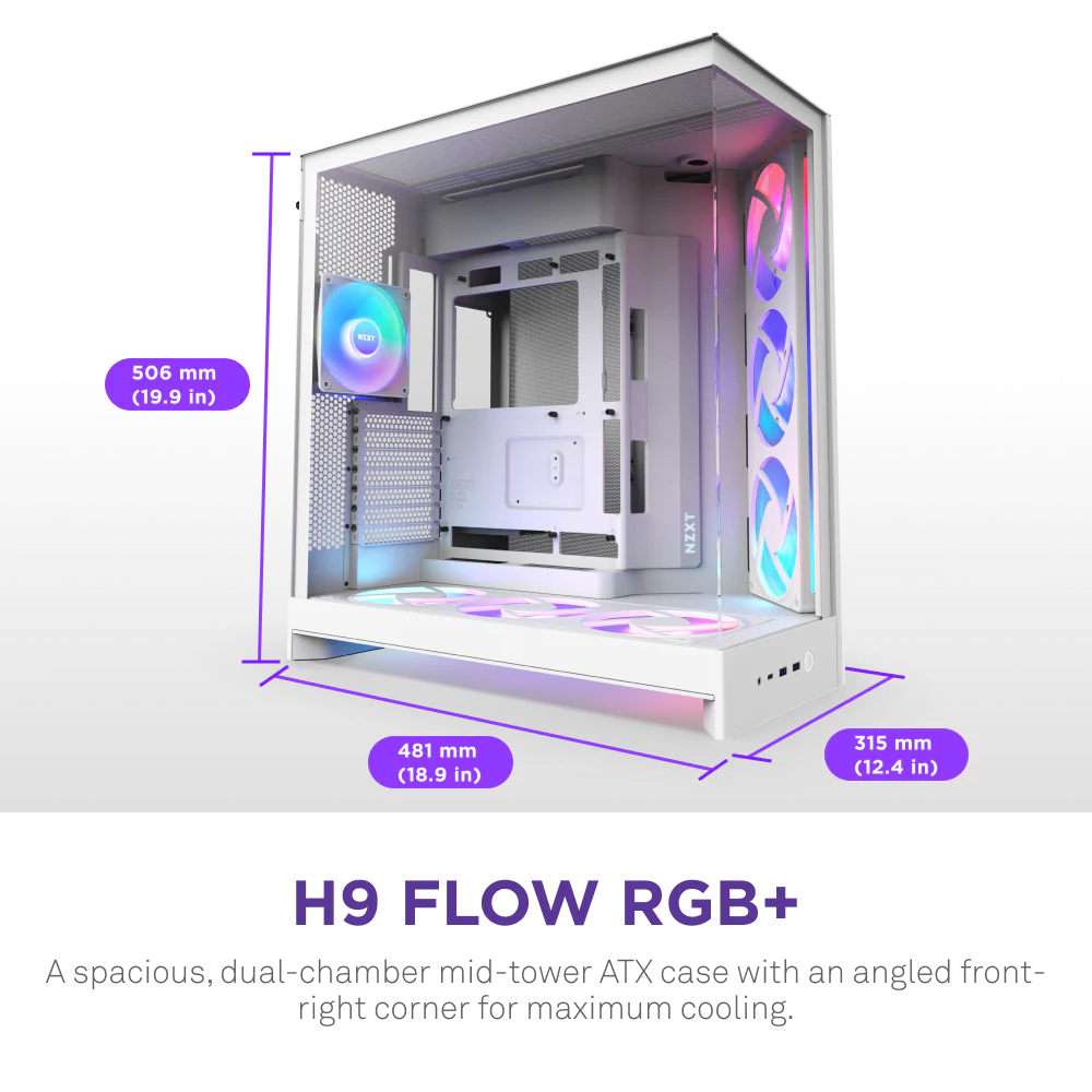 NZXT H9 Flow RGB+ with 7 Fans (White) NZXT