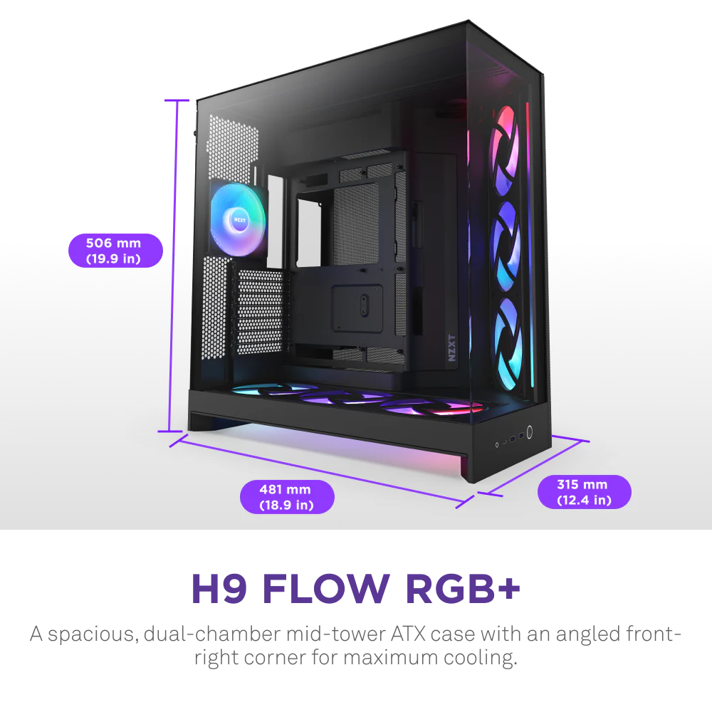 Buy NZXT H9 Flow RGB+ with 7 Fans (Black)