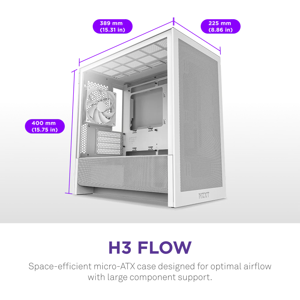 NZXT H3 Flow Micro-ATX Mid Tower (White)