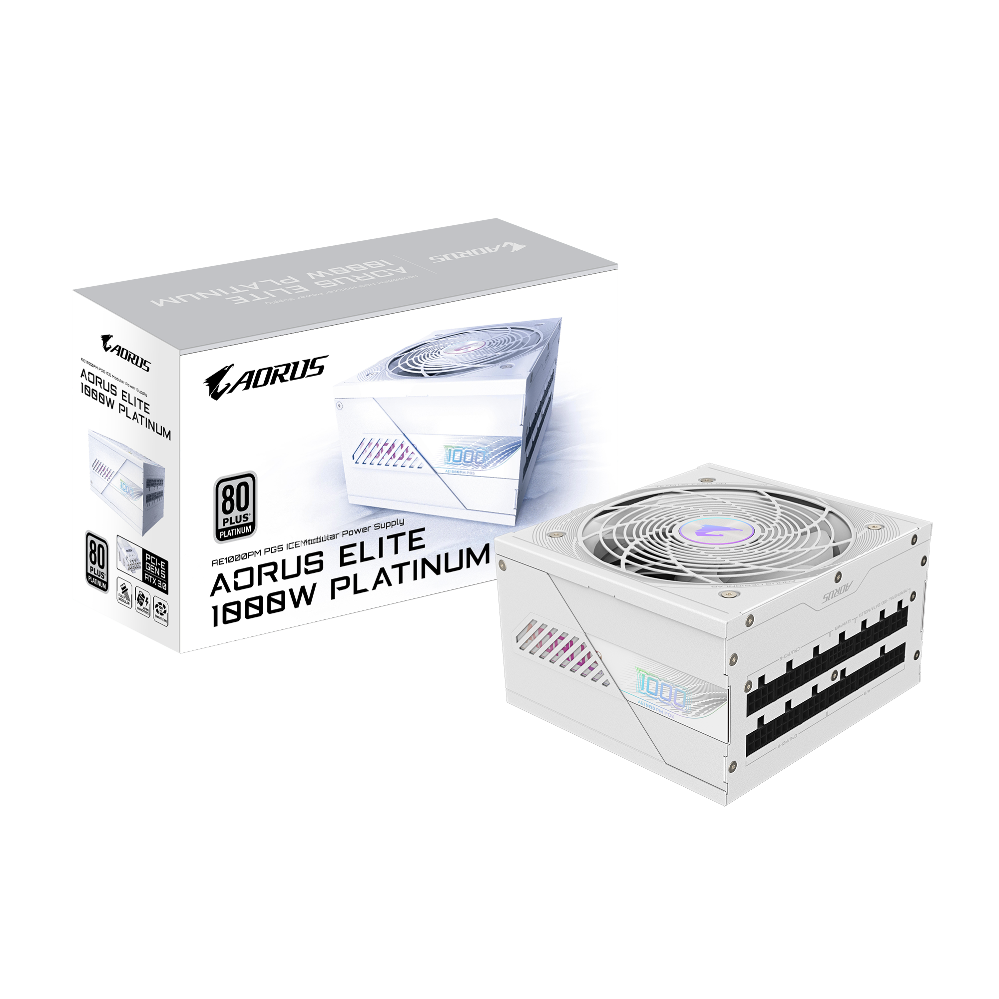 Gigabyte Aorus Elite P1000W PG5 ICE ATX 3.0 1000 Watts 80 Plus Platinum Fully Modular (White)