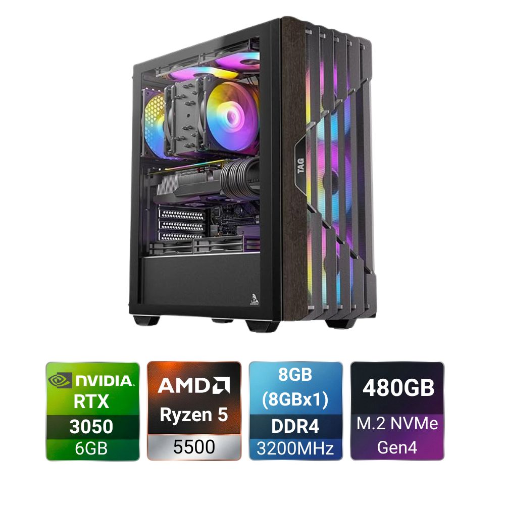 PowerStart R5 5500 + RTX 3050 Shadow Gaming PC Build