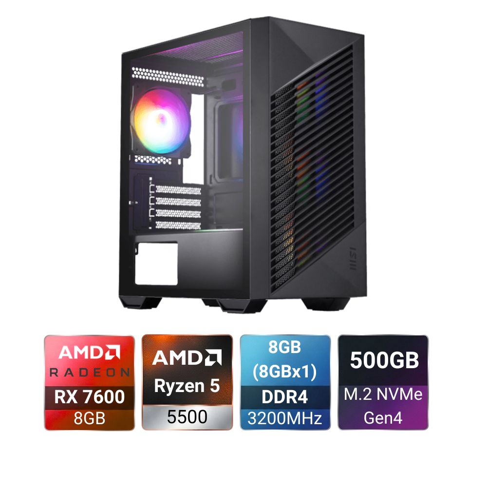 PowerStart R5 5500 + RX 7600 Shadow Gaming PC Build