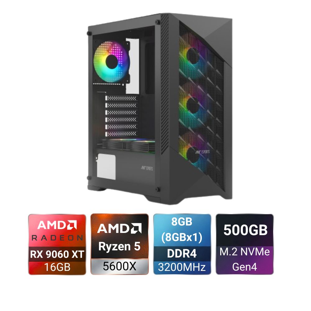 Turbo R5 5600X + RX 9060 XT 16GB Shadow Gaming PC Build