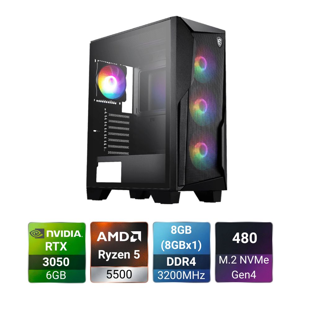PowerStart R5 5500 + RTX 3050 Shadow Gaming PC Build