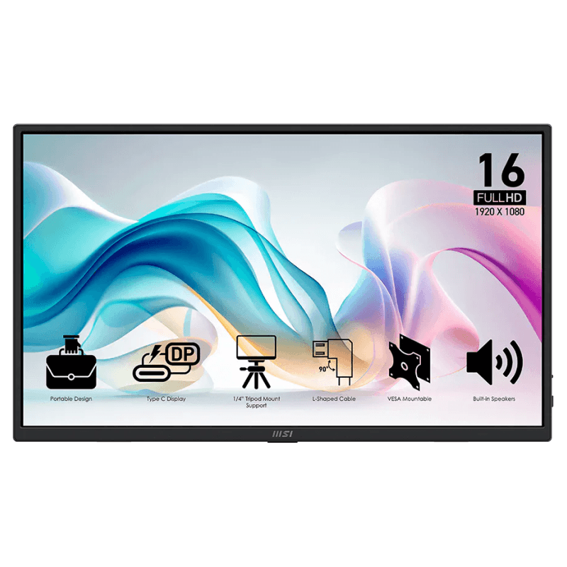 MSI PRO MP165 E6 | 15.6 Inch 1080p FHD 60Hz IPS Type-C Portable Monitor